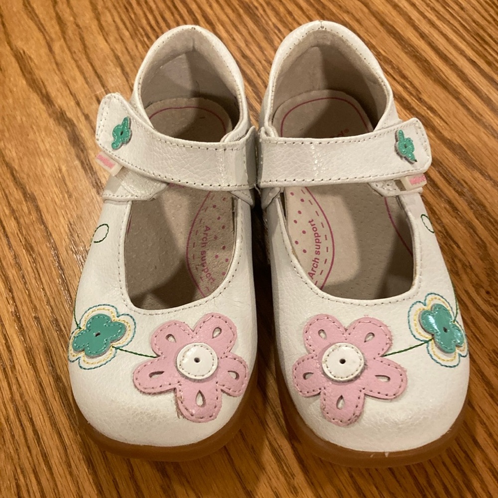 Pediped White and Pink Mary Jane Dress Shoes